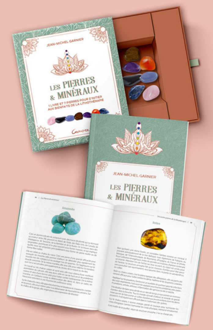 GARNIER Jean-Michel Les Pierres & Minéraux. Coffret : 1 livre et 7 pierres pour s´initier aux bienfaits de la lithothérapie Librairie Eklectic